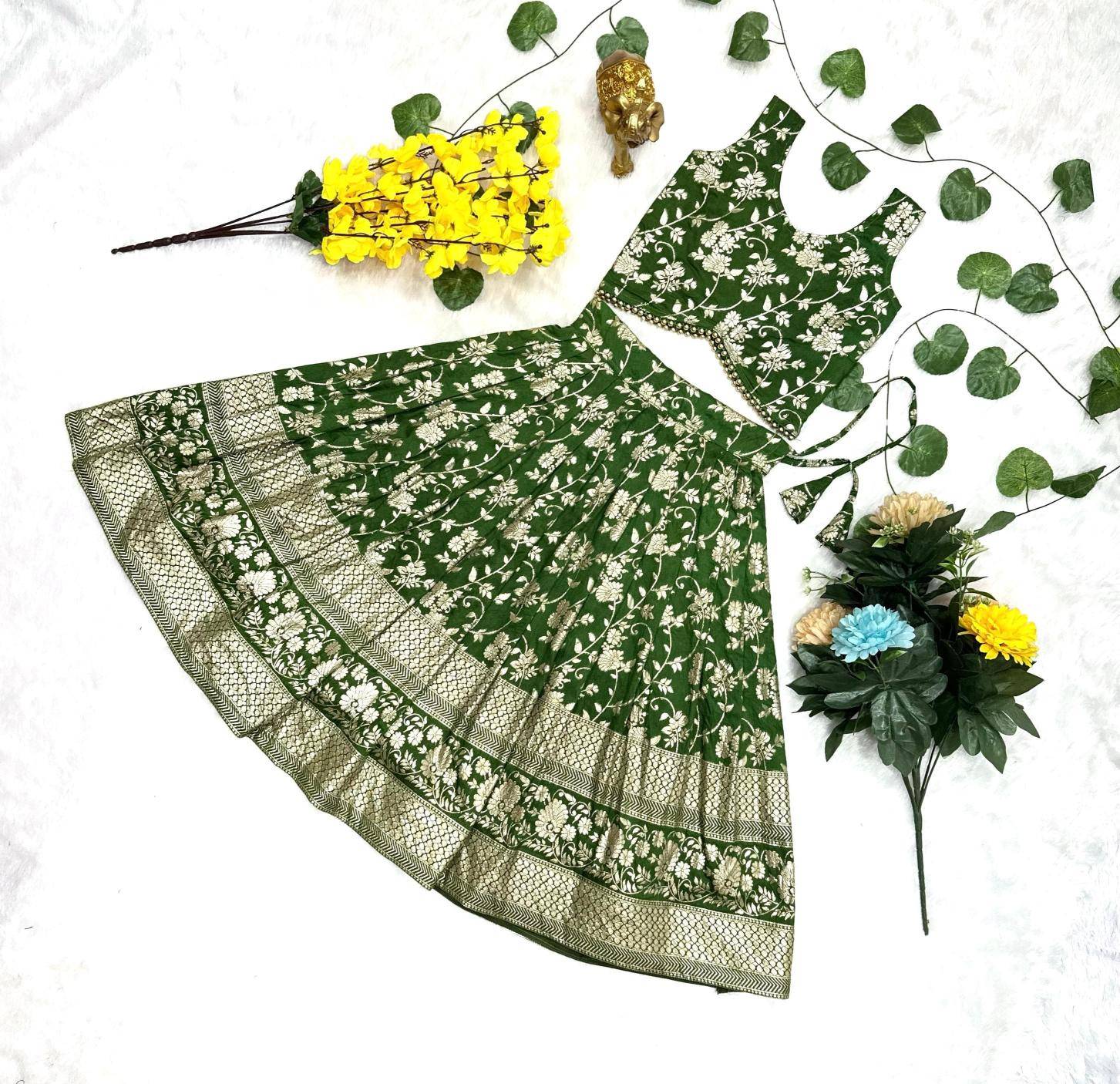 Graceful Green Lehenga Choli Dyeable Dola Children clothing wholesale market in Delhi